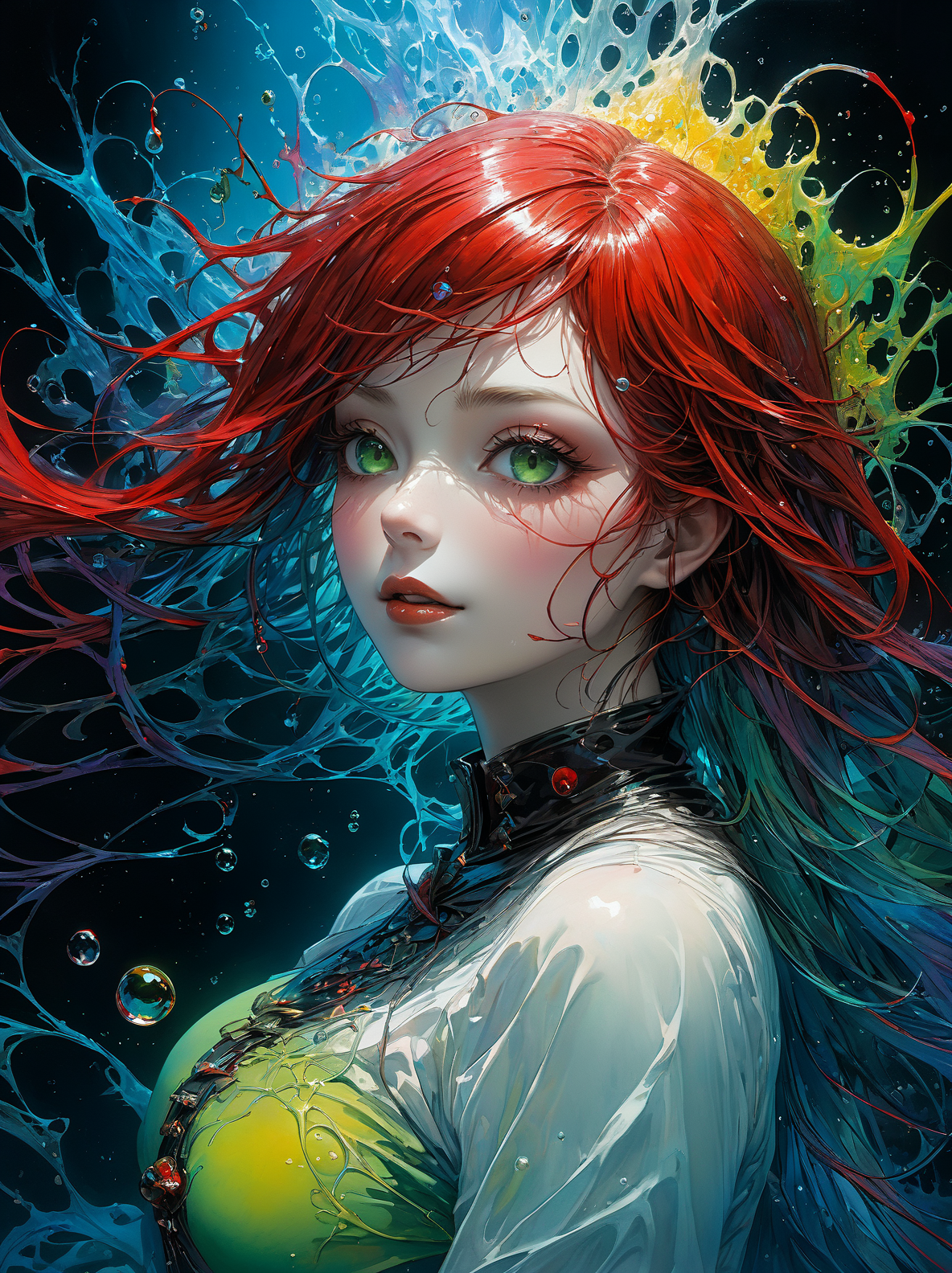 00024-2468644148-a Girl, laughing, Colorful colors, surrounded by water bubbles, in the style of Kawacy, Masterpiece, Oil painting drawn in anime.png